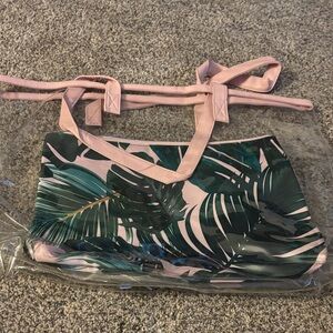 Tropical Leaf Print Tote with Pink Accents